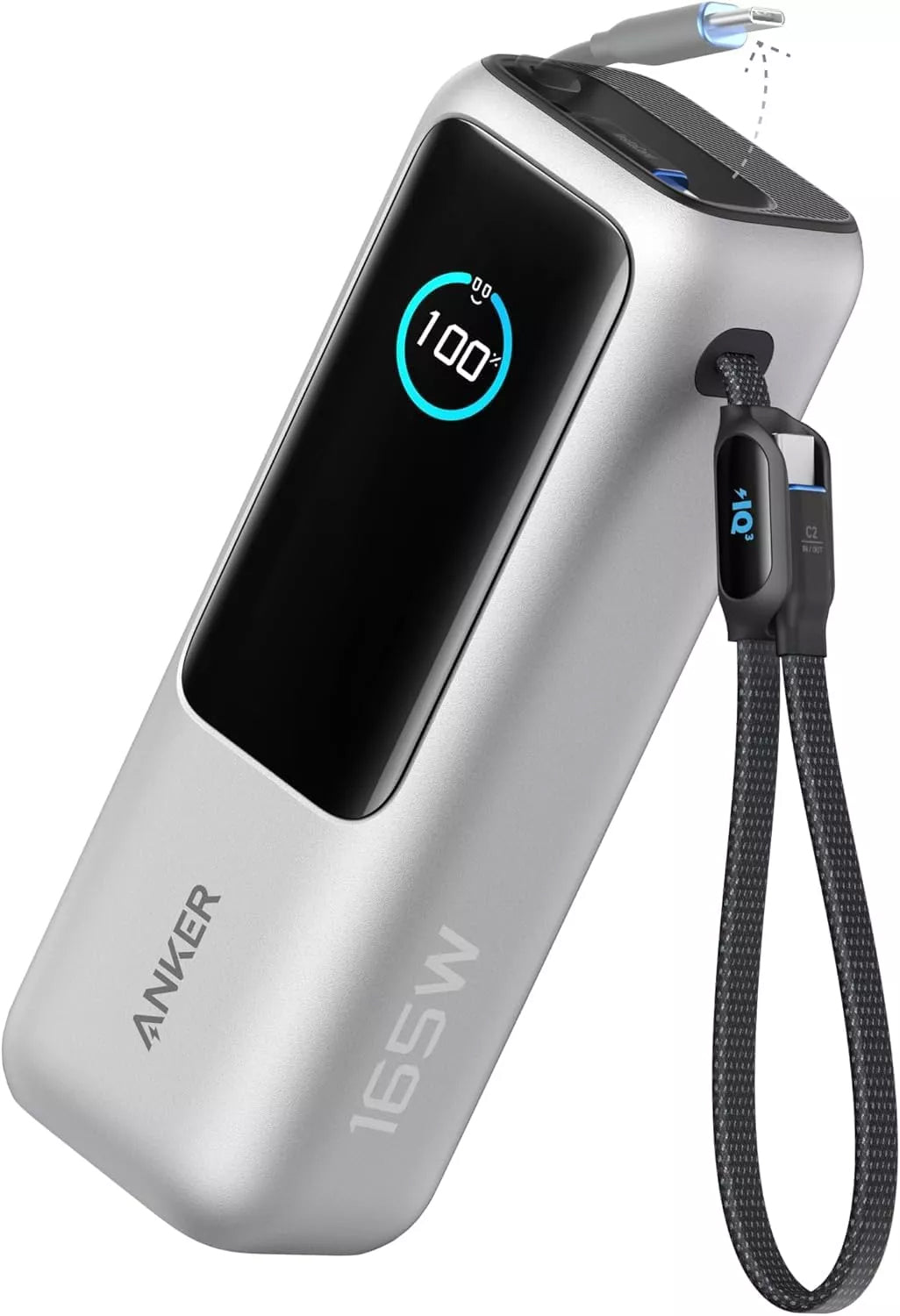 Ekstern batteri Anker, 25000mAh, 165W, QC + PD, 1 x USB-A - 3 x USB-C, Sølv, Resealed A1695H41