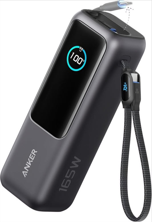 Anker Ekstern Batteri, 25000mAh, 165W, QC + PD, 1 x USB-A - 3 x USB-C, Grå, Reseglet A1695H11