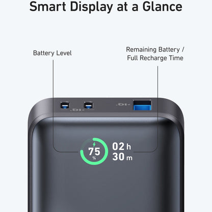 Ekstern batteri Anker 533, 10000mAh, 30W, QC + PD, 1 x USB-A - 2 x USB-C, Svart A1256G11