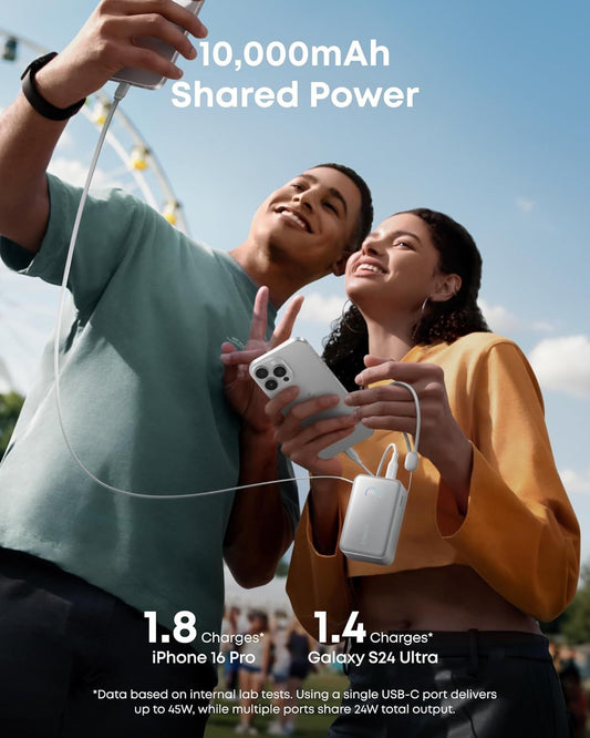 Ekstern batteri Anker Nano, 10000mAh, 45W, QC + PD, 1 x USB-A - 1 x USB-C, Hvit A1638H21