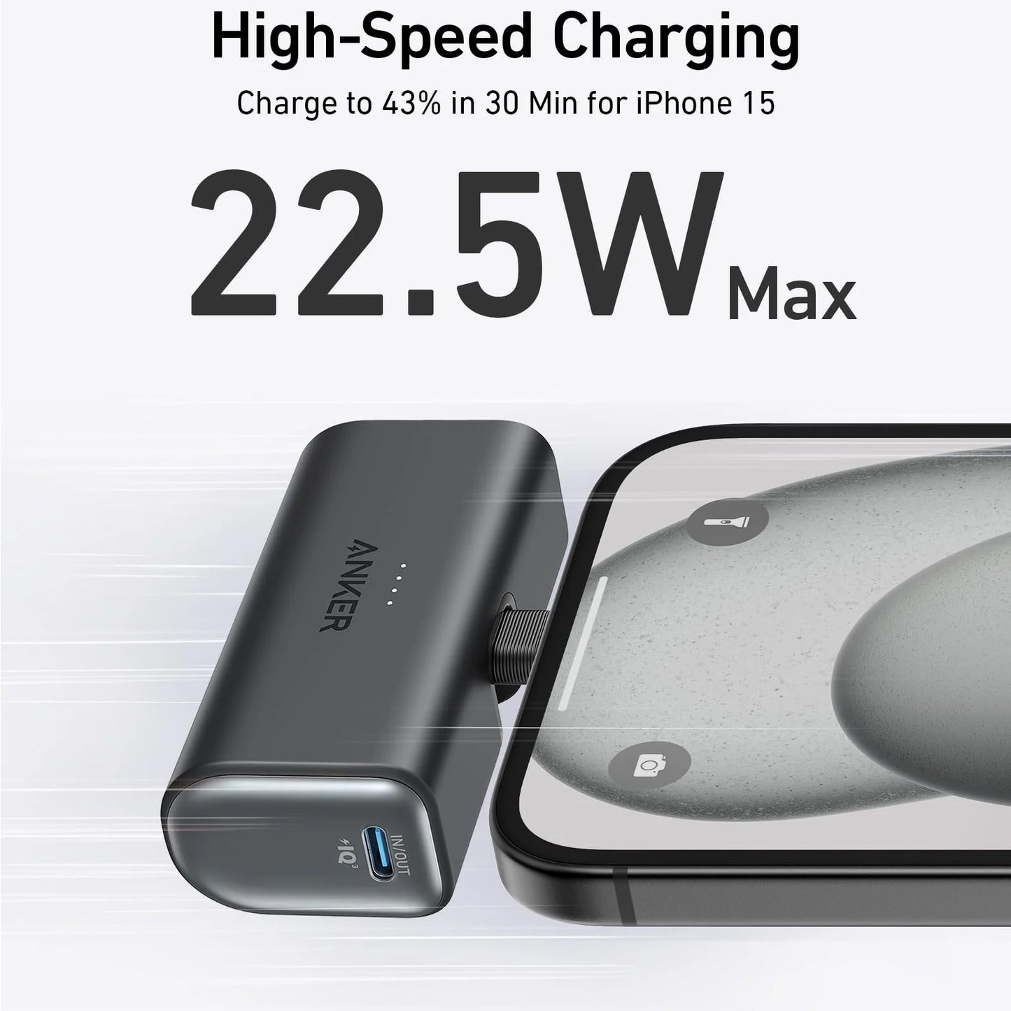 Anker Nano Ekstern Batteri, 5000mAh, 22.5W, PD, 2 x USB-C, Svart A1653H11