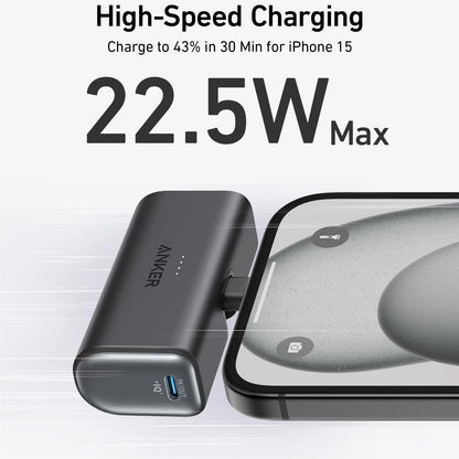 Anker Nano Ekstern Batteri, 5000mAh, 22.5W, PD, 2 x USB-C, Svart A1653H11