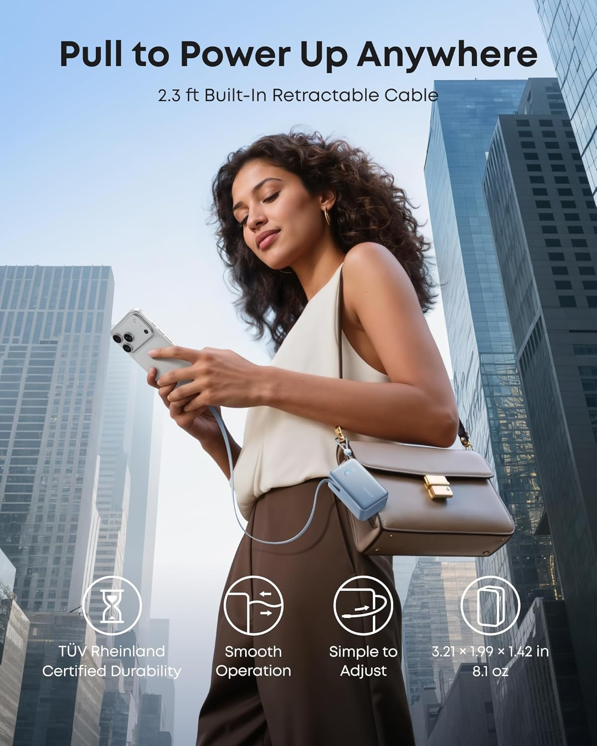 Anker Nano Ekstern Batteri, 10000mAh, 45W, QC + PD, 1 x USB-A - 2 x USB-C, Blå