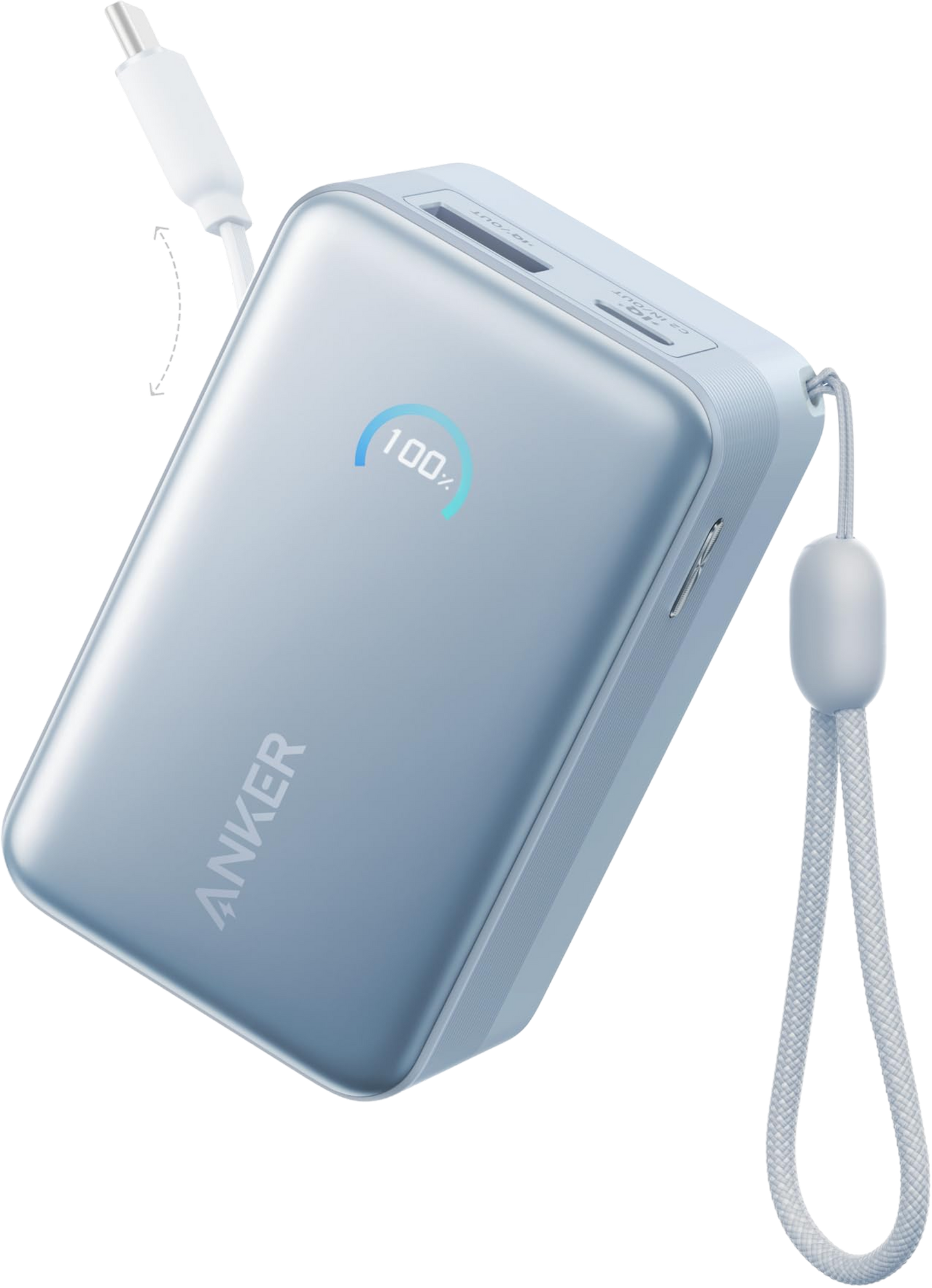 Anker Nano Ekstern Batteri, 10000mAh, 45W, QC + PD, 1 x USB-A - 2 x USB-C, Blå