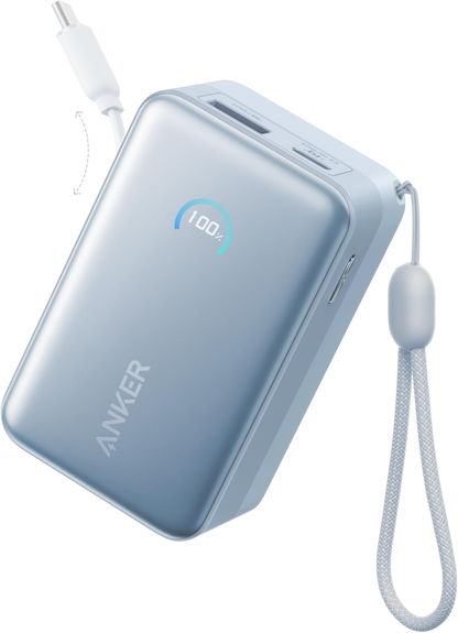 Anker Nano Ekstern Batteri, 10000mAh, 45W, QC + PD, 1 x USB-A - 2 x USB-C, Blå