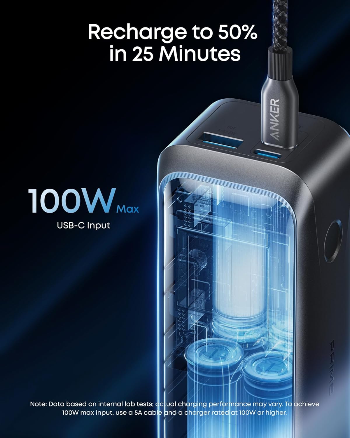 Anker Prime Ekstern Batteri, 20100mAh, 220W, QC + PD, 1 x USB-A - 2 x USB-C, Svart A110BH11