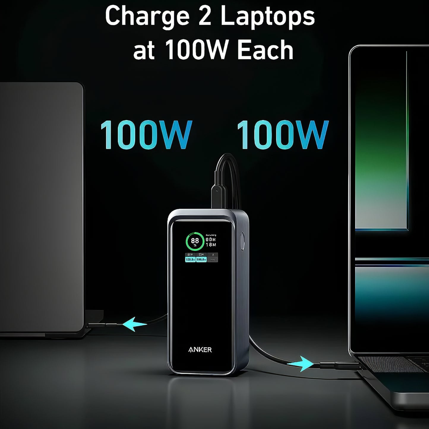 Ekstern batteri Anker Prime, 20000mAh, 200W, QC + PD, 1 x USB-A - 2 x USB-C, Svart, Reseglet A1336011