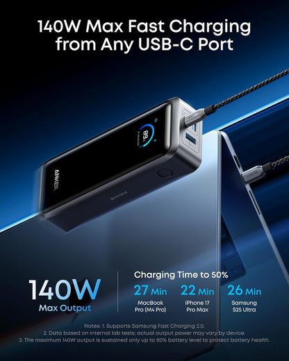 Ekstern batteri Anker Prime, 26250mAh, 300W, QC + PD, 1 x USB-A - 2 x USB-C, Svart A110AH11