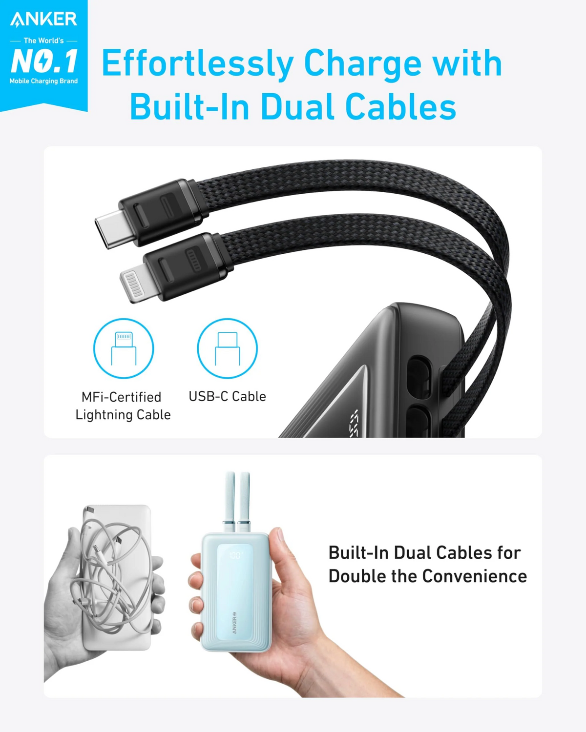 Anker Zolo powerbank, 20000 mAh, 30 W, QC + PD, 1 x Lightning – 1 x USB-A – 2 x USB-C, svart A1681012