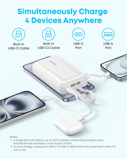 Anker Zolo powerbank, 20000 mAh, 45 W, QC + PD, 1 x USB-A – 3 x USB-C, svart A110MH12