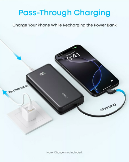 Ekstern batteri Anker Zolo, 20000mAh, 22.5W, QC + PD, 1 x USB-A - 2 x USB-C, Svart A110EH11
