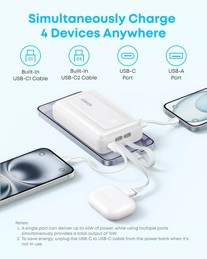 Ekstern batteri Anker Zolo, 20000mAh, 45W, QC + PD, 1 x USB-A - 3 x USB-C, Svart A1681H12