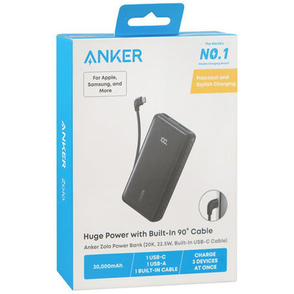 Ekstern batteri Anker Zolo, 20000mAh, 22.5W, QC + PD, 1 x USB-A - 2 x USB-C, Svart A110EH11
