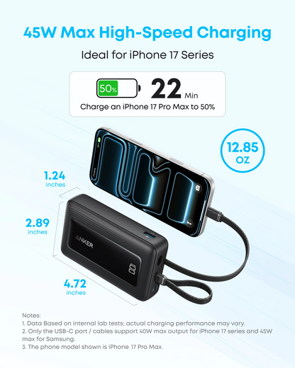 Anker Zolo powerbank, 20000 mAh, 30 W, QC + PD, 1 x Lightning – 1 x USB-A – 2 x USB-C, svart A1681012