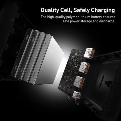 Ekstern batteri Baseus Adaman, 40000mAh, 22.5W, QC + PD, 1 x USB-C - 3 x USB-A, Svart