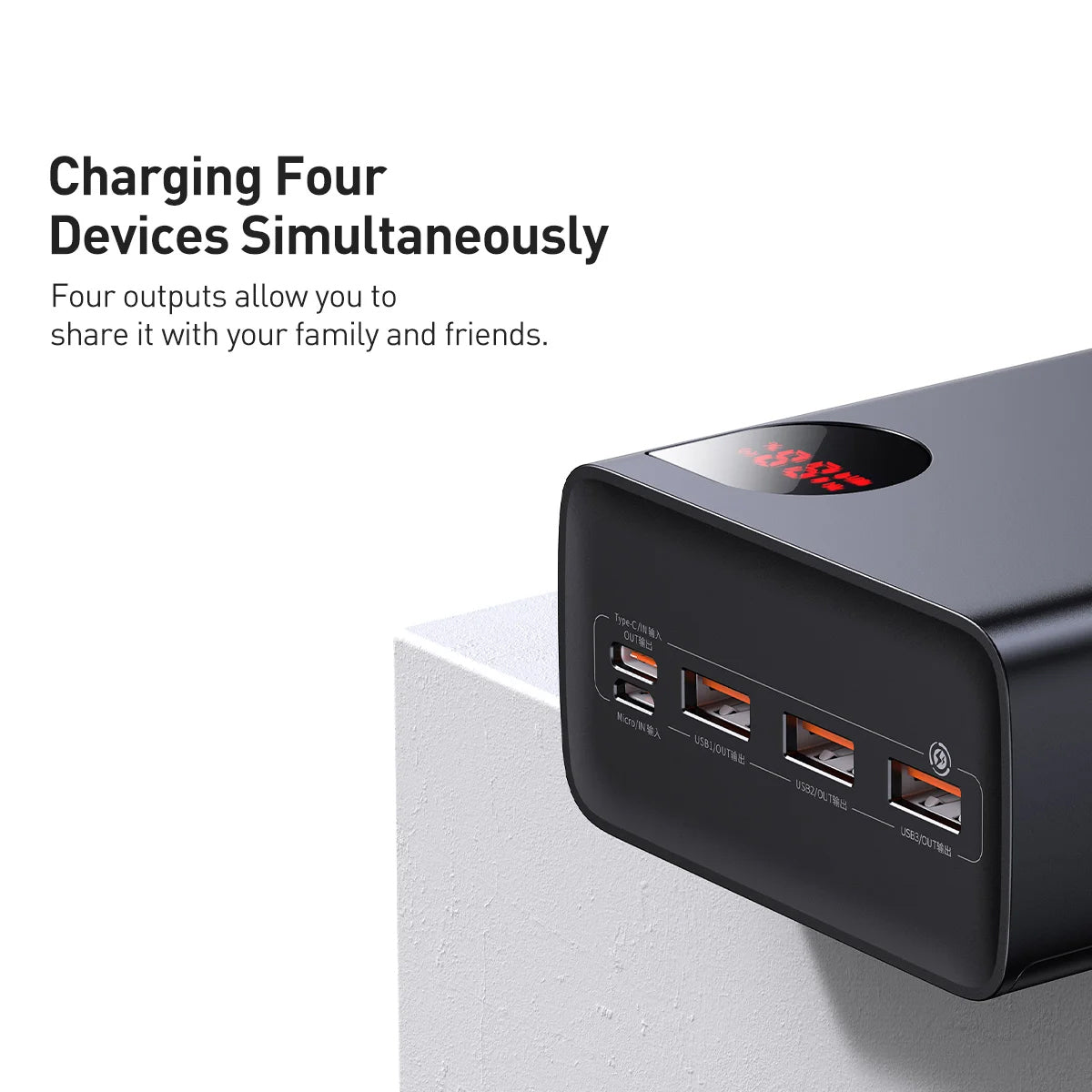 Ekstern batteri Baseus Adaman, 40000mAh, 22.5W, QC + PD, 1 x USB-C - 3 x USB-A, Svart