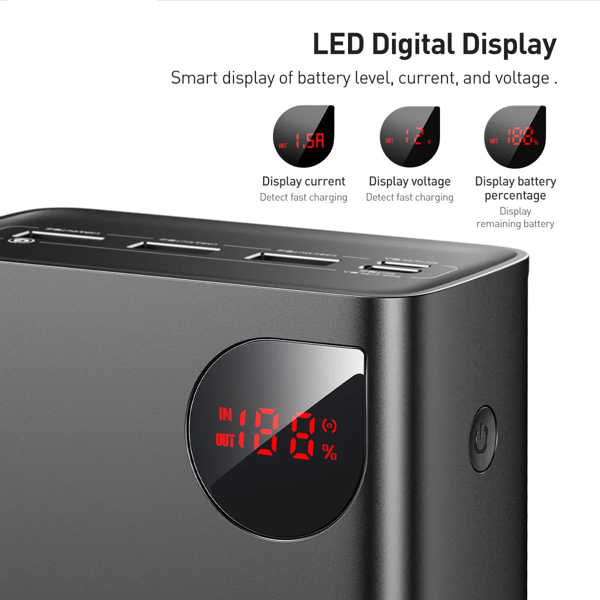 Ekstern batteri Baseus Adaman, 40000mAh, 22.5W, QC + PD, 1 x USB-C - 3 x USB-A, Svart