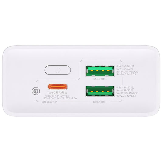 Baseus Adaman2 eksternt batteri, 20000 mAh, 30 W, QC + PD, 1 x USB-C - 2 x USB-A, hvit PPAD080102
