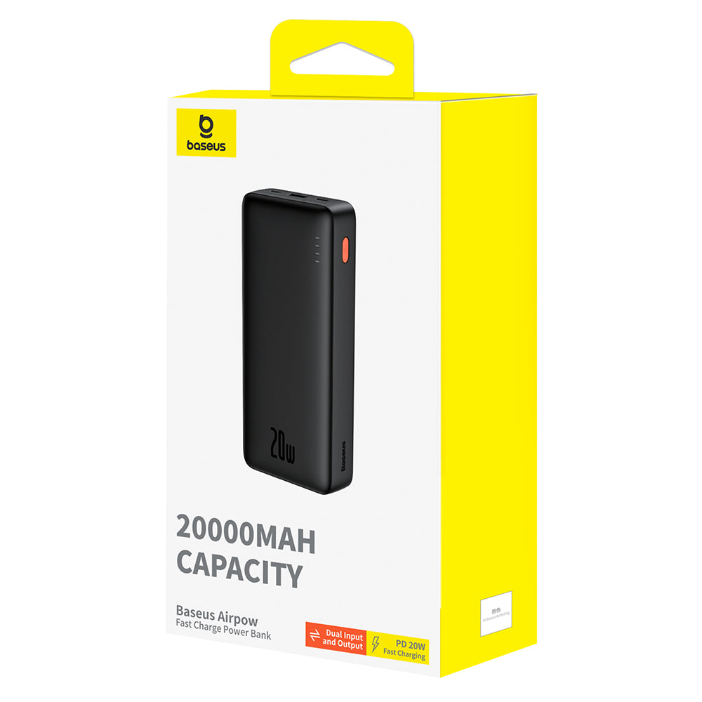 Ekstern Batteri Baseus Airpow, 20000mAh, 20W, QC + PD, 1 x USB-A - 1 x USB-C, Svart P10022804113-00