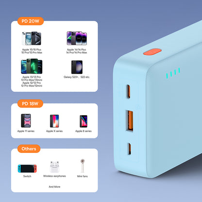 Ekstern Batteri Baseus Airpow, 20000mAh, 20W, QC + PD, 1 x USB-A - 1 x USB-C, Blå P10022804313-00