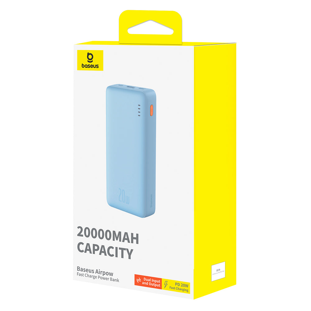 Ekstern Batteri Baseus Airpow, 20000mAh, 20W, QC + PD, 1 x USB-A - 1 x USB-C, Blå P10022804313-00