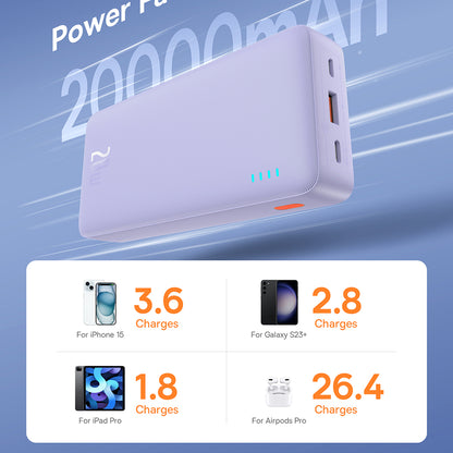 Ekstern batteri Baseus Airpow, 20000mAh, 20W, QC + PD, 1 x USB-A - 1 x USB-C, Lilla P10022804513-00