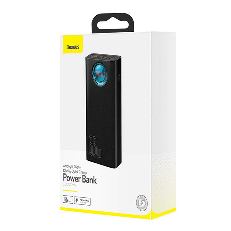 Ekstern Batteri Baseus Amblight Digital Display, 30000mAh, 65W, QC + PD, 1 x USB-C - 4 x USB-A, Svart PPLG000101