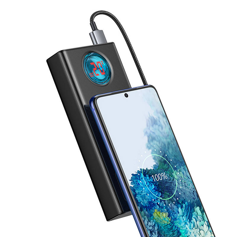 Ekstern Batteri Baseus Amblight Digital Display, 30000mAh, 65W, QC + PD, 1 x USB-C - 4 x USB-A, Svart PPLG000101