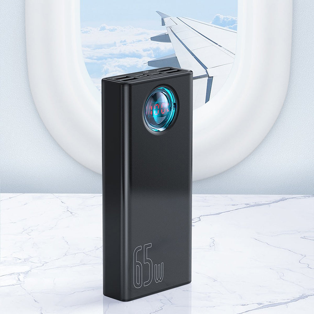 Ekstern batteri Baseus Amblight Digital Display, 30000mAh, 65W, QC + PD, 1 x USB-C - 4 x USB-A, Hvit PPLG000102
