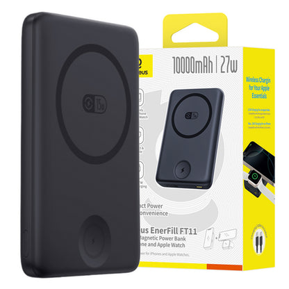 Baseus Bank EnerFill FT11 Ekstern Batteri, 10000mAh, 27W, PD + QI + FQI, 2 x QI - 1 x USB-C, Svart P1008210G123-00