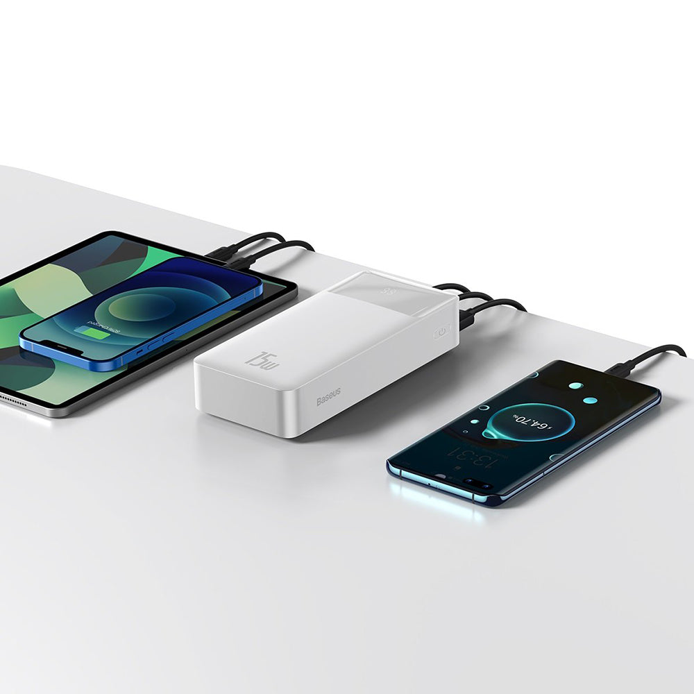 Ekstern batteri Baseus Bipow, 30000mAh, 15W, 1 x USB-C - 2 x USB-A, Hvit PPBD050202