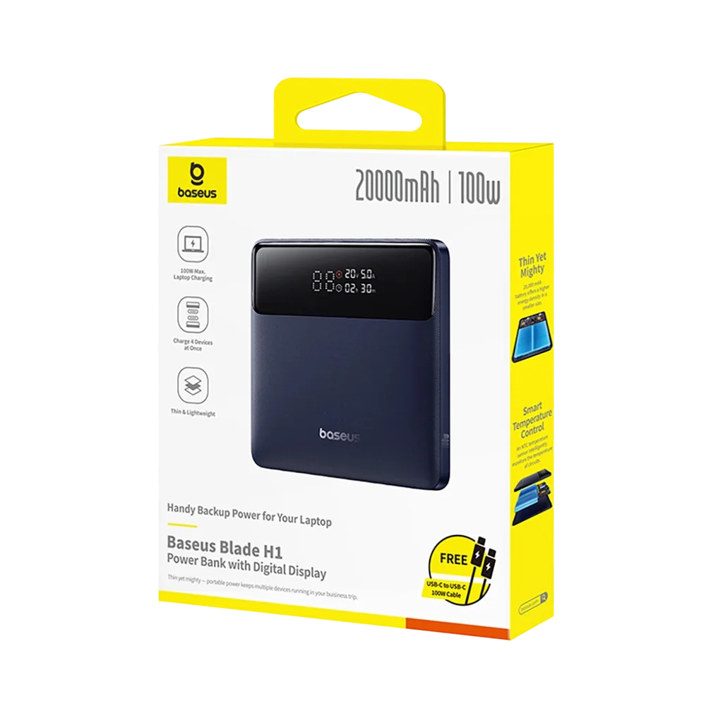Ekstern batteri Baseus Blade H1, 20000mAh, 100W, QC + PD, 2 x USB-A - 2 x USB-C, Svart P10021604123-00
