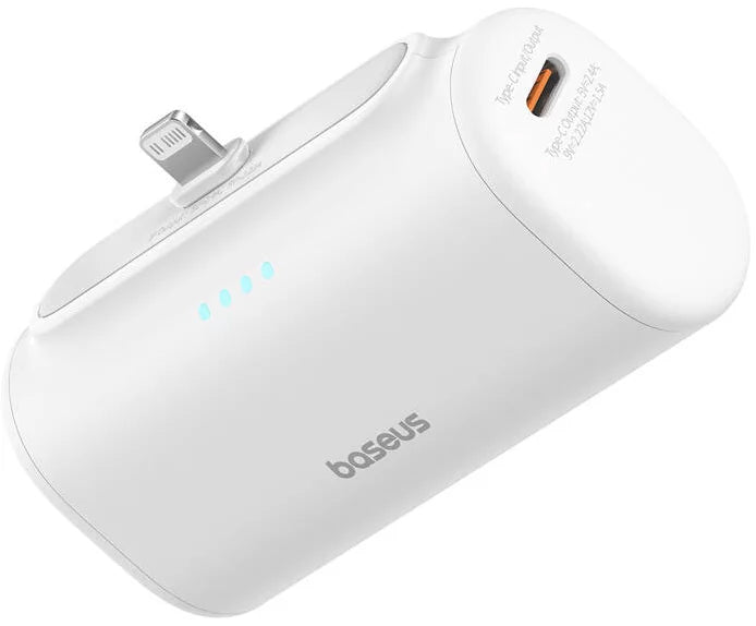 Baseus Compact Ekstern Batteri, 5000mAh, 20W, PD, 1 x Lightning - 1 x USB-C, Hvit P10068307213-00