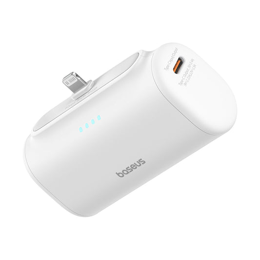Baseus Compact Ekstern Batteri, 5000mAh, 20W, PD, 1 x Lightning - 1 x USB-C, Hvit P10068307213-00