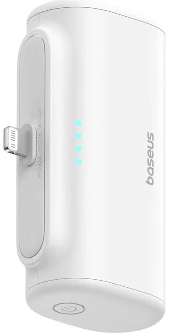 Baseus Compact Ekstern Batteri, 5000mAh, 20W, PD, 1 x Lightning - 1 x USB-C, Hvit P10068307213-00