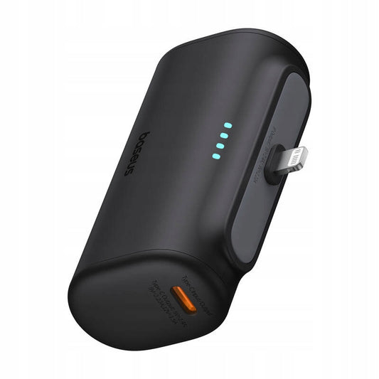 Ekstern batteri Baseus Compact, 5000mAh, 20W, PD, 1 x Lightning - 1 x USB-C, Svart P10068307113-00