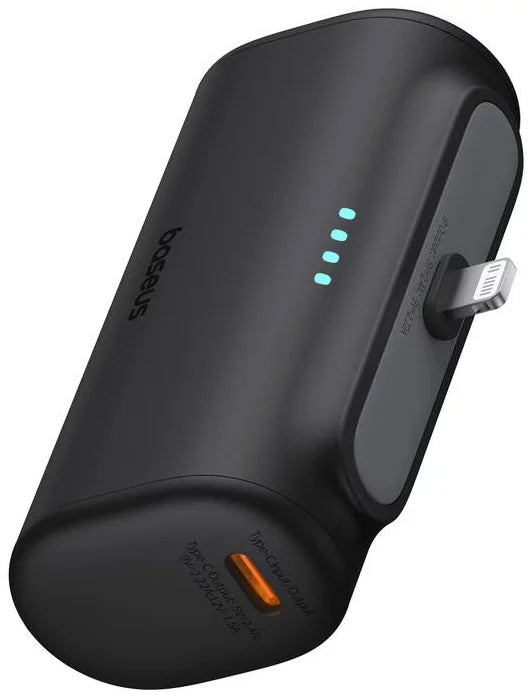 Ekstern batteri Baseus Compact, 5000mAh, 20W, PD, 1 x Lightning - 1 x USB-C, Svart P10068307113-00