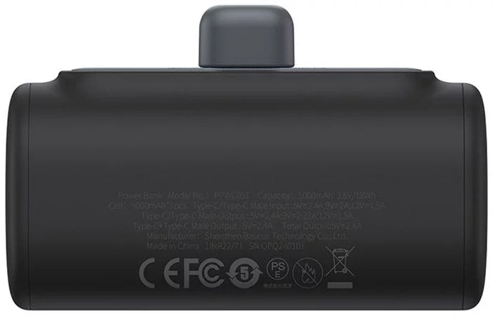 Ekstern batteri Baseus Compact, 5000mAh, 20W, PD, 1 x Lightning - 1 x USB-C, Svart P10068307113-00