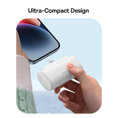 Baseus Compact Ekstern Batteri, 5000mAh, 20W, PD, 1 x Lightning - 1 x USB-C, Hvit P10068307213-00