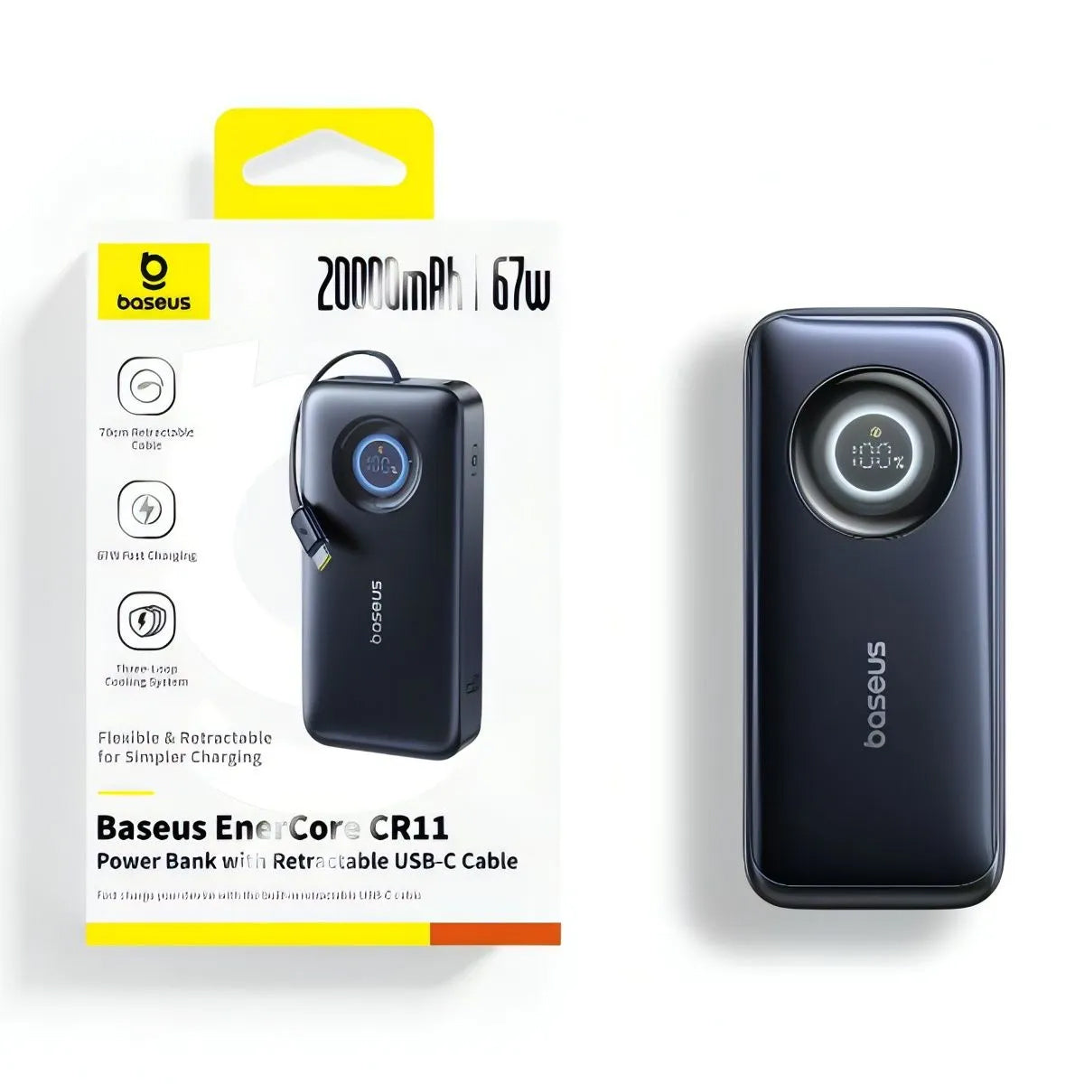 Ekstern batteri Baseus EnerCore CR11, 20000mAh, 67W, PD, 2 x USB-C, Svart E0027H00