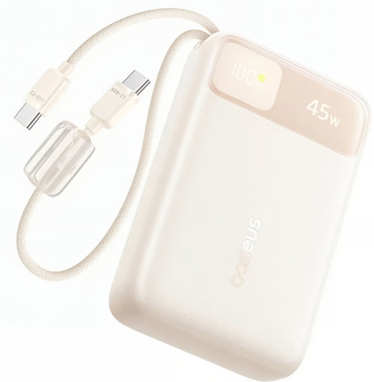 Baseus EnerFill FC11 Ekstern Batteri, 20000mAh, 45W, QC + PD, 1 x USB-A - 3 x USB-C, Beige E0031101