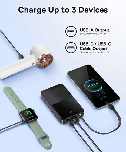Ekstern batteri Baseus EnerFill Bipow2 Pro, 10000mAh, 22.5W, QC + PD, 1 x USB-A - 2 x USB-C, Svart E0027600