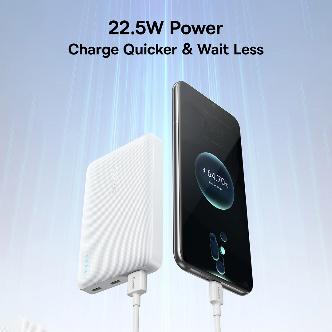 Ekstern batteri Baseus EnerFill FP21, 10000mAh, 22.5W, QC + PD, 1 x USB-A - 2 x USB-C, Hvit P1008210D213-00