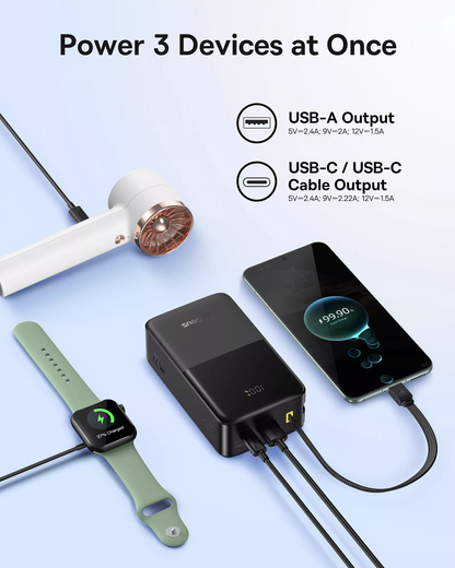 Ekstern batteri Baseus EnerFill Bipow2 Pro, 30000mAh, 22.5W, QC + PD, 1 x USB-A - 2 x USB-C, Svart E0028100
