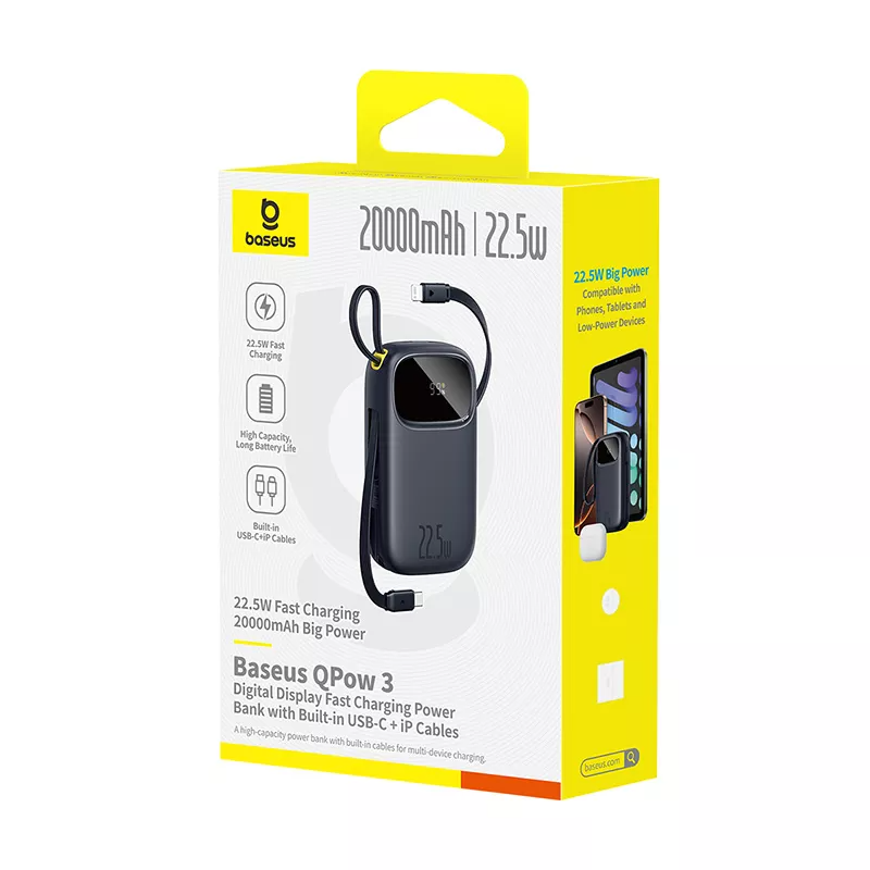 Ekstern batteri Baseus EnerFill FC31, 20000mAh, 22.5W, QC + PD, 1 x Lightning - 1 x USB-A - 2 x USB-C, Svart P10082107123-00