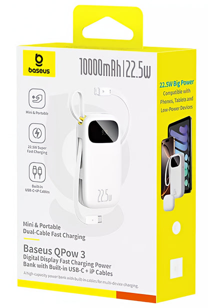 Ekstern batteri Baseus EnerFill FC31, 10000mAh, 22,5W, QC + PD, 1 x Lightning - 1 x USB-A - 2 x USB-C, Hvit P10082106213-00
