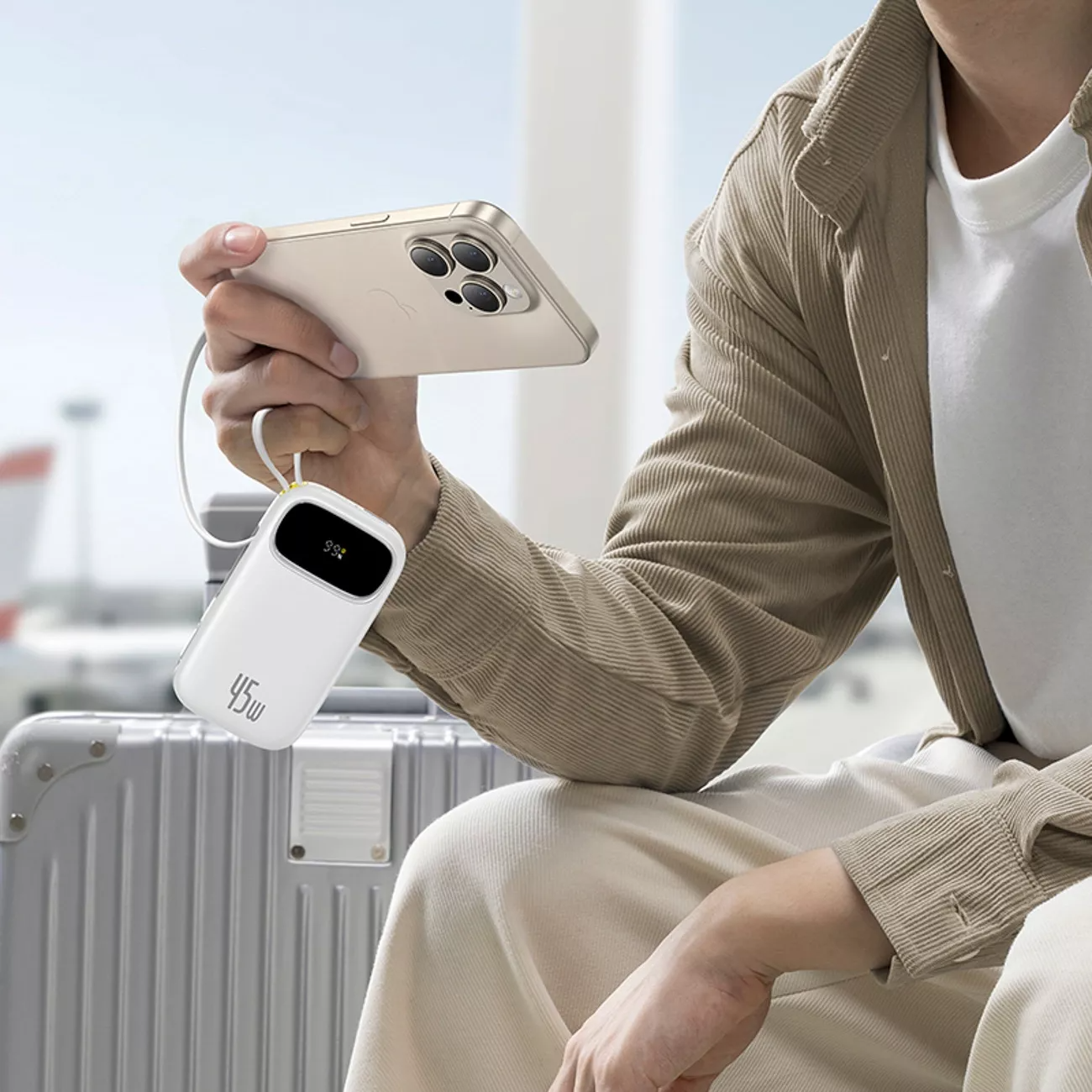 Baseus EnerFill FC31 Ekstern Batteri, 20000mAh, 45W, QC + PD, 1 x Lightning - 1 x USB-A - 2 x USB-C, Hvit P10082105213-00
