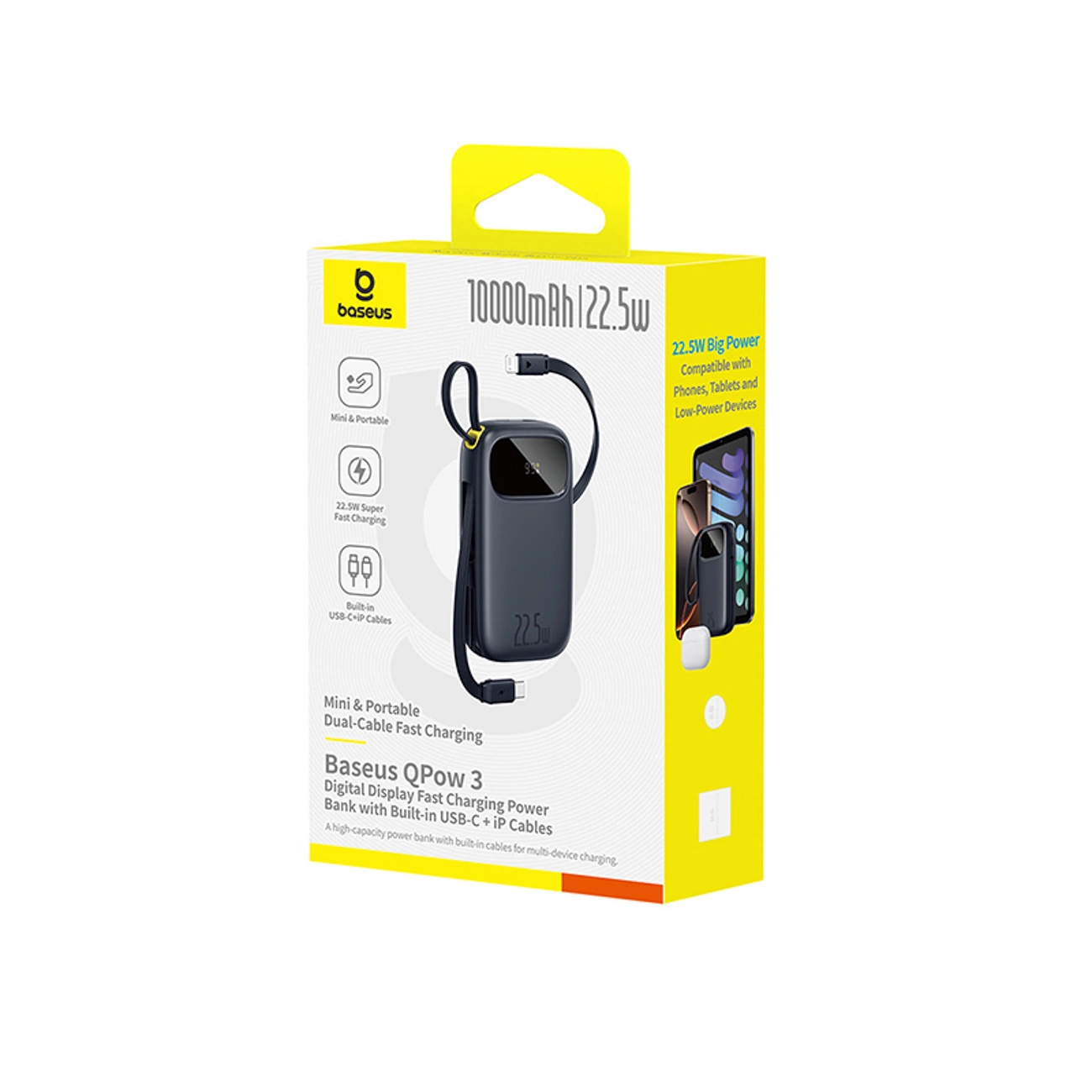 Ekstern batteri Baseus EnerFill FC31, 10000mAh, 22.5W, QC + PD, 1 x Lightning - 1 x USB-A - 2 x USB-C, Svart