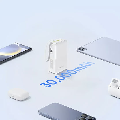 Ekstern batteri Baseus EnerFill Bipow2 Pro, 30000mAh, 22.5W, QC + PD, 1 x USB-A - 2 x USB-C, Hvit E0028101