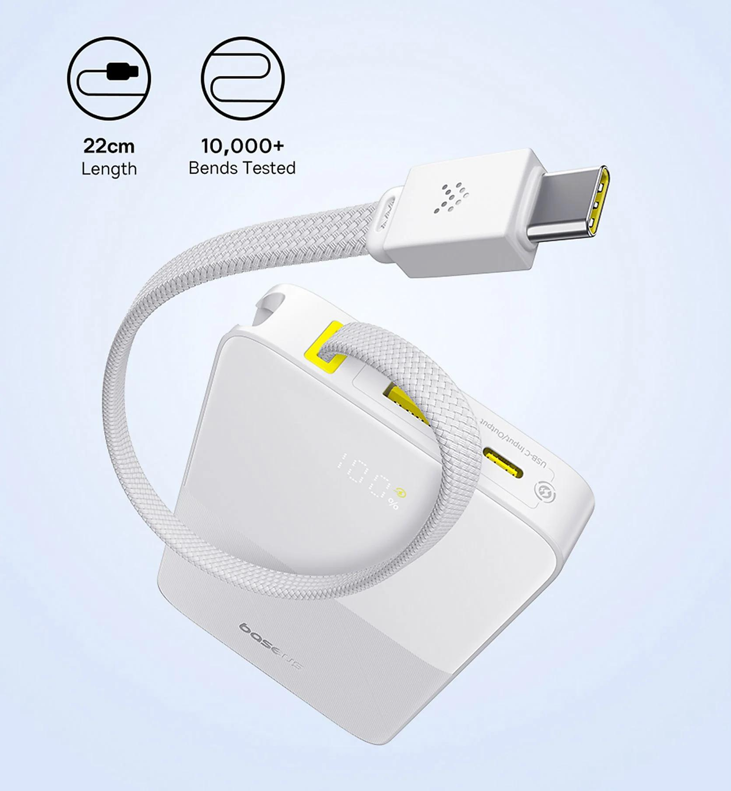 Ekstern batteri Baseus EnerFill Bipow2 Pro, 10000mAh, 22.5W, QC + PD, 1 x USB-A - 2 x USB-C, Hvit E0027601